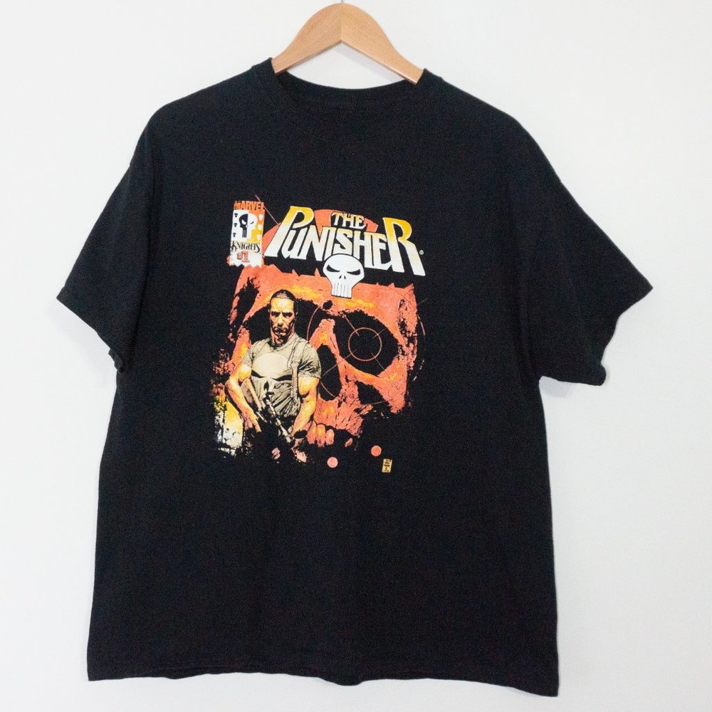 Marvel The Punisher Black Tee with Orange and White Graphic